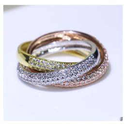 Wedding Rings Triple Circles Gold/Rose Gold/Sier Ring Three Colors Luxury sieraden 925 Sier Pave CZ Women Finger For Lovers Drop Deliv Dhuyo