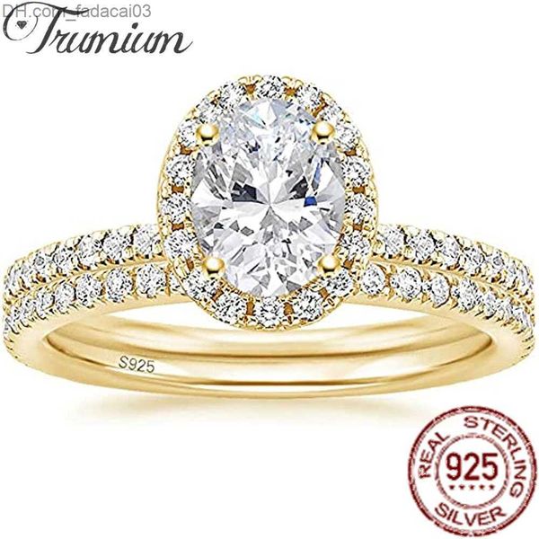 Bagues de mariage véritable argent 15 carats 925 véritable zircone cubique bague de mariée ensemble ovale coupe CZ bague de fiançailles bague de mariage pour femme taille 313 Z230711