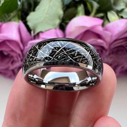 Wedding Rings Tungsten Carbide Ring 6mm 8 mm voor mannen Vrouwen Zwarte Meteorite Inlay Engagement Band Polished Finish Comfort Fit