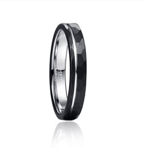 Anneaux de mariage bague en carbure de tungstène finition martelée bande noire rainurée pour hommes femmes confort Fit bijoux de fiançailles