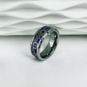 Anneaux de mariage Bague de couple en tungstène 6mm 8mm pour hommes femmes bord biseauté engrenage violet bleu ciel foncé incrustation en fibre de carbone finition polie confort