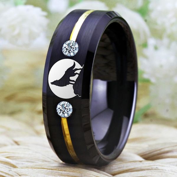 Anneaux de mariage loup de tungstène pour hommes bague de lune hurlante solitaire bague de mariage pour hommes fiançailles symbole Odin bijoux de doigt masculin de mariage