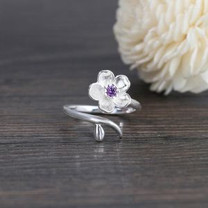 Wedding Rings Turavzcc Handmade Purple Flower Cherry Blossom Finger Zirkon Ring voor vrouwen Fashion Jewelry