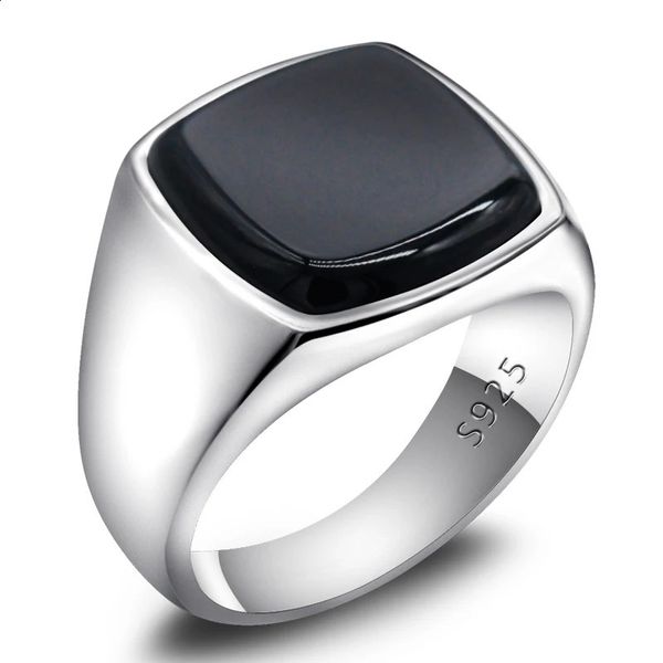 Anillos de boda Anillo turco para hombres Plata de ley 925 Ónix negro Anillos de piedra natural cuadrados Joyería de sello clásica simple para mujeres masculinas Gift231118