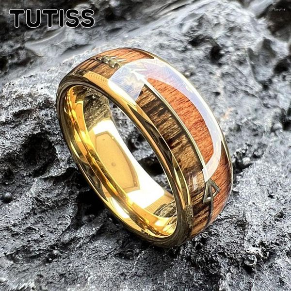 Anillos de boda TUTISS para hombre para mujer Anillo de flecha 6 mm 8 mm Banda de tungsteno 2 diferentes incrustaciones de madera real Excelente calidad Ajuste cómodo