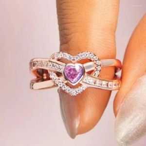 Anillos de boda Corazón de dos tonos entrelazados con incrustaciones de piedra Anillo de compromiso de mujer Diseño de personalidad de moda 2023 Chicas guapas