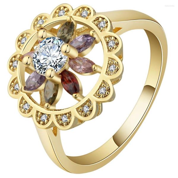 Anneaux de mariage ufooro 2023 bague de fleur pour femmes princesse dame multi-couleur zircon luxe or rempli promesse cadeau de fiançailles