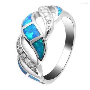 Wedding Rings Ufooro Elegant Royal Blue Color Fire Opal Ring Mocro Pave Clear CZ Stone Emgagement For Woman Beautiful Sieraden