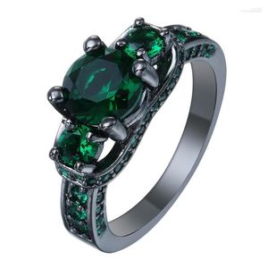 Trouwringen UFOORO Fashion Black Gun Promise Sieraden Prinses Groene Zirkoon Verlovingsring Voor Vrouwen Party Gift