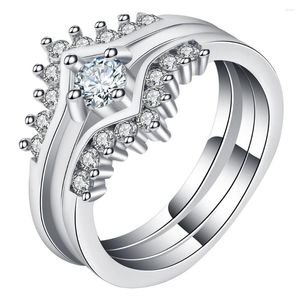 Wedding Ringen Ufooro Silver Color Amazing Micro Pave Cubic Zirconia Layer Betrokkenheid voor vrouwen Fashion Band Jewelry Promise Ring