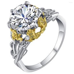 Anneaux de mariage UFOROR 2 carats poire coupe CZ pierre bague couleur or couronnes florales nobles charmes de luxe Bague Enagement femme