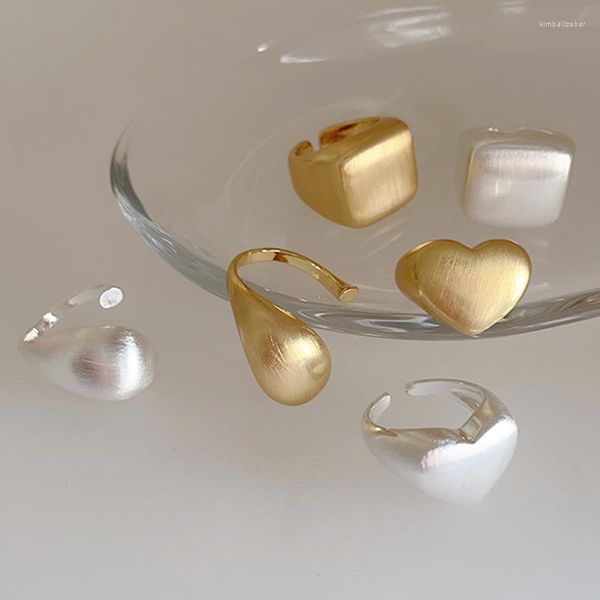 Anneaux de mariage Uilz irrégulier brossé amour en forme de coeur ouvert pour les femmes filles coréen couleur or métal anneau fête bijoux à la mode