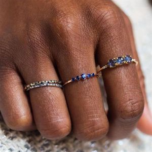 Bagues de mariage uilz anneau mince minimaliste avec pierre bleu petit zircon rond simple pour les femmes empilant Anneau cz bijoux de mode334n