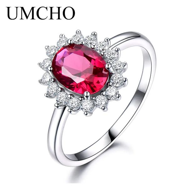 Anneaux de mariage UMCHO réel 925 en argent Sterling Nano rouge pierres précieuses rubis anneaux pour les femmes princesse Diana mariage fiançailles fête cadeau bijoux fins 231218