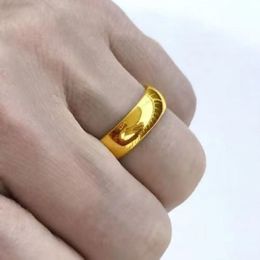 Trouwringen UMQ 24K Pure Copy Real 18k Yellow Gold 999 24k Plain Smooth Face Personality Money Seeking Couple Ring voor mannen en vrouwen Couple 230725