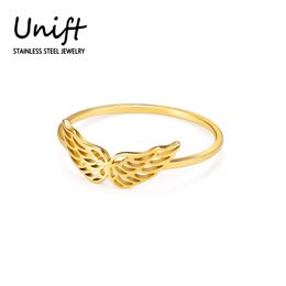 Anneaux de mariage Unift esthétique ailes d'ange anneau mode coréenne Punk à la mode fête d'anniversaire bijoux femmes en acier inoxydable bande cadeau 230831