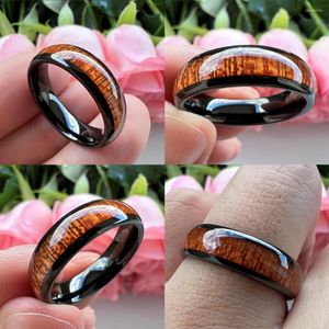 Trouwringen Uniek juweel 6 mm 8 mm Zwart Tungsten Carbide Ring Groothandel aanpassing Dubleed Nature Wood Inlay Couple Fashion Band