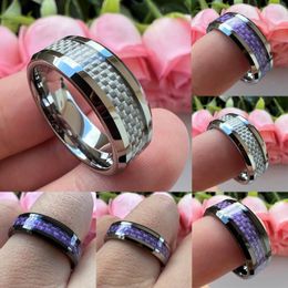 Trouwringen unieke juweel drop 8mm band paarse koolstof vezel inleg sieraden ring gepolijst jubileum verlovingsgeschenk cadeau