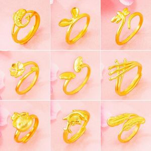 Trouwringen Unieke luxe 24k gouden prachtige opening bloemen vrouwelijke ring live klein fris schattig voor vrouwen meisjes kerstcadeau