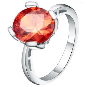 Anillos de boda Unique Red Cubic Zirconia Ladies Bead Ring Jewelry White Gold Filled Designer Bands Mujeres Bijoux Bagues Femme