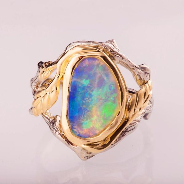 Anillos de boda de marca de estilo único para mujer, anillo de ópalo de fuego azul, moda 2023, hoja de Color dorado, compromiso Vintage para mujer, boda