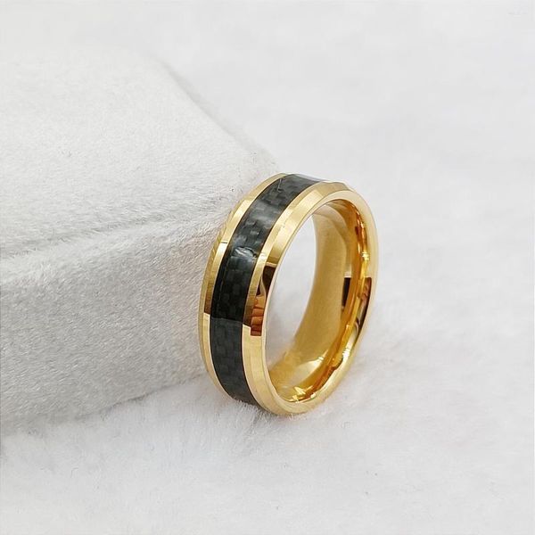 Bagues de mariage uniques en carbure de tungstène pour hommes et femmes, bande en Fiber de carbone noire, bague d'anniversaire, doigt de main, bijoux à la mode