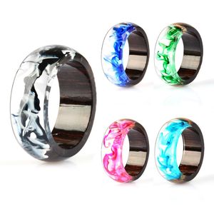 Trouwringen unisex charme helder houthars ring handgemaakte 5 kleuren epoxy kleurrijke ronde persoonlijkheid sieraden voor dameswedding