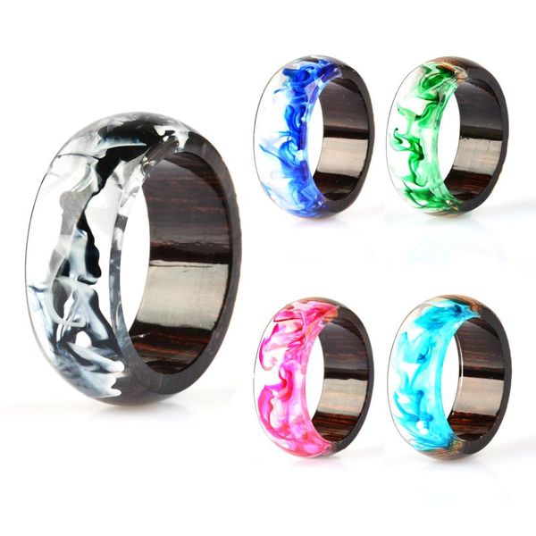 Anneaux de mariage unisexe charme clair bois résine anneau fait à la main 5 couleurs époxy coloré rond personnalité bijoux pour femmesmariage