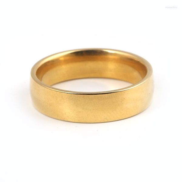 Anillos de boda Unisex Chapado en oro Moda Simple Acero Parejas lisas Joyería Promesa Compromiso para mujeres Hombres Wynn22