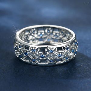 Trouwringen Unisex Royal Blue Stone Holle Ronde Voor Vrouwen Zilver Kleur Vintage Zirkoon Bands Promise Engagement Paar Ring CZ