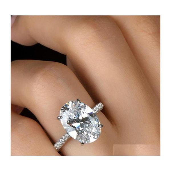 Bagues de mariage taille US 410 bijoux de luxe grande bague en diamant réel 925 Sterling Sier ovale coupe topaze blanche pierres précieuses femmes bande cadeau 45 Dhqpy