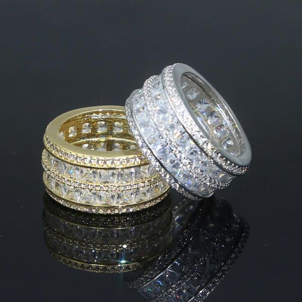 Anillos de boda Tamaño de EE. UU. 5 6 7 8 9 Iced Out Bling 5A Cubic Zirconia Anillo de compromiso para mujeres Bandas anchas para dedos completos