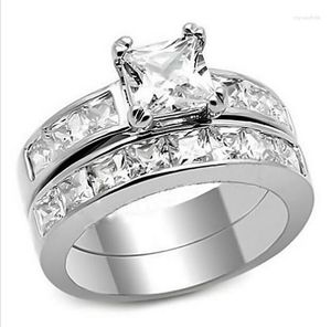 Anillos de boda EE. UU. SZ 5-11 Conjunto de anillos de compromiso para dama Princesa Corte 2ct Zircon 10KT Oro blanco Lleno de joyería de banda para mujer