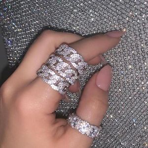 Anneaux de mariage USA Taille 8-10 étincelles Bling Hiphop Cubaine Chaîne en forme de bague de fiançailles complète