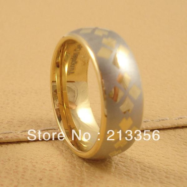 Anillos de boda! EE.UU. PRECIO AL POR MAYOR BRASIL RUSIA CANADÁ REINO UNIDO VENTA ANILLO DE TUNGSTENO GRABADO EN ORO BISELADO DE 8 MM