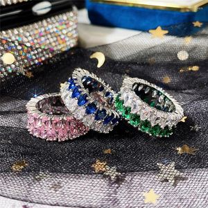 Wedding Rings Vagzeb Trend Bands For Women Blue/Green/Pink Teardrop CZ Hoge kwaliteit Silver Color Statement Sieraden