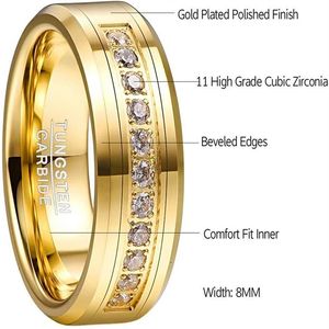 Anneaux de mariage Vakki Men's Men's 8 mm Tungsten Carbide Ring Band with Round Cubic Zirconia Gold plaqué CZ Engagement Taille 7-12274P