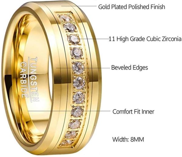 ANLAGES DE MARIAGE VAKKI MEN039S 8 mm Tungsten Carbide Ring Band With Round Cumbic Zirconia Gold plaqué CZ Engagement Taille 7123890364