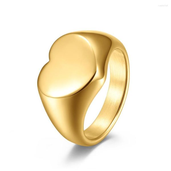 Anneaux de mariage Valily femmes Simple coeur anneau en acier inoxydable poli couleur or amour pour femmes homme fête bijoux