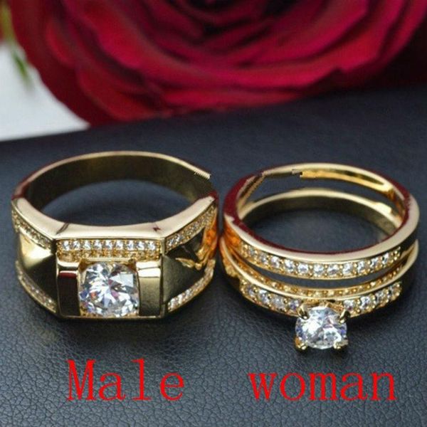 Anneaux de mariage VCU pour femmes et hommes ensemble d'amoureux de la mode bague zircone cubique couleur or jaune accessoires de fiançailles