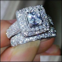 Wedding Rings Vecalon 188pcs Topaz Simated Diamond 14KT Wit goud gevulde 3in1 verlovingsband Ring Set voor dames SZ 511 40 U2 Drop Dh5kh