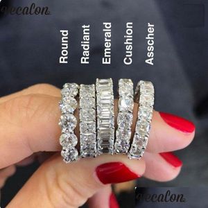 Anneaux de mariage Vecalon 6 Style Eternity Promise Bague Diamant Pierre 925 Sterling Sier Bande de Fiançailles Pour Femmes Hommes Bijoux Drop Delive Dhdlq