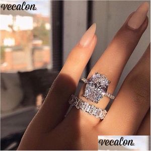 Anneaux de mariage Vecalon classique 925 Sterling Sier bague ensemble ovale coupe 3Ct diamant Cz fiançailles bagues de mariage pour femmes Bijoux de mariée Dhoe7