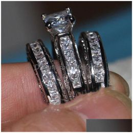 Anneaux de mariage Vecalon Fine Jewelry Princess Cut 20ct Cz Diamond Engagement Bague de mariage Set pour femmes 14kt or blanc rempli Fin Dhbjt