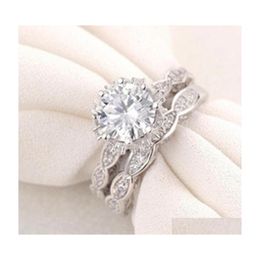 Anneaux de mariage Vecalon Vintage Engagement Band Ring Set For Women 3CT Simated Diamond CZ Femme Party 3625 Q2 DROP DIVRITE