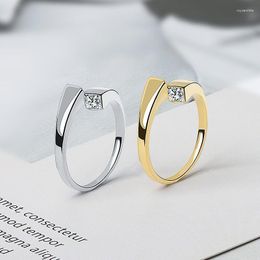 Wedding Rings Ventfille 925 Stempel Zilver Gold kleur vierkant zirkoonring voor vrouwen meisje temperament sieraden feest cadeau druppel groothandel