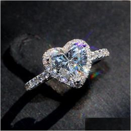 Anneaux de mariage Victoria Wieck Classique Bijoux de luxe 925 Sterling Sier Pear Cut Blanc Topaz CZ Diamant Promesse Eternity Heart Ring W Dh3MS