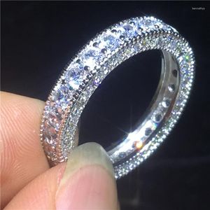 Wedding Rings Vinateg Eeuwigheid Ring Silver Color 3 Row CZ Stone Statement Band For Women Bridal Party Sieraden Gift