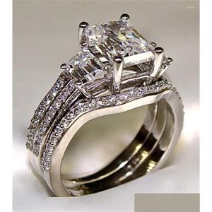 Wedding Rings Vintage 10K White Gold 3ct Lab Zirkon Ring Sets Sier Color Bijou Engagement Band For Women Men Men Sieraden Drop levering Dhzu3