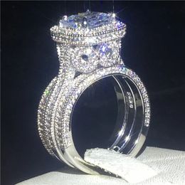 Anillos de boda Vintage 3in1 Diamond cz Conjuntos de anillos de plata de ley 925 Joyería Promesa Banda de compromiso para mujeres hombres Fiesta Bijou 231117
